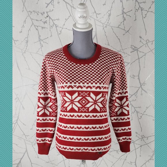 Bula Red Fairisle Knit Wool Blend Crewneck Sweater - Picture 1 of 4